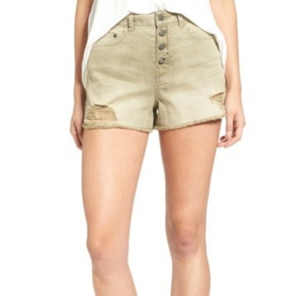 Sun & Shadow | High Rise Distressed Button Shorts